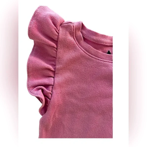 Baby Gap Flutter Sleeve Ribbed Mauve T Shirt with Ruffle Accents- 3T - Picture 2 of 4